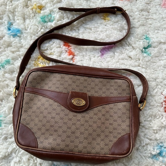Vintage Gucci Leather Coated Canvas GG Crossbody Bag